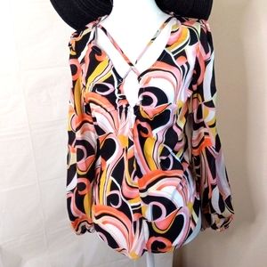 Woman's top long sleeved coral/black Small